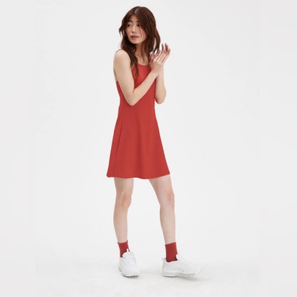Girlfriend Collective Naomi athletic dress w/ built-in shorts, red, size M